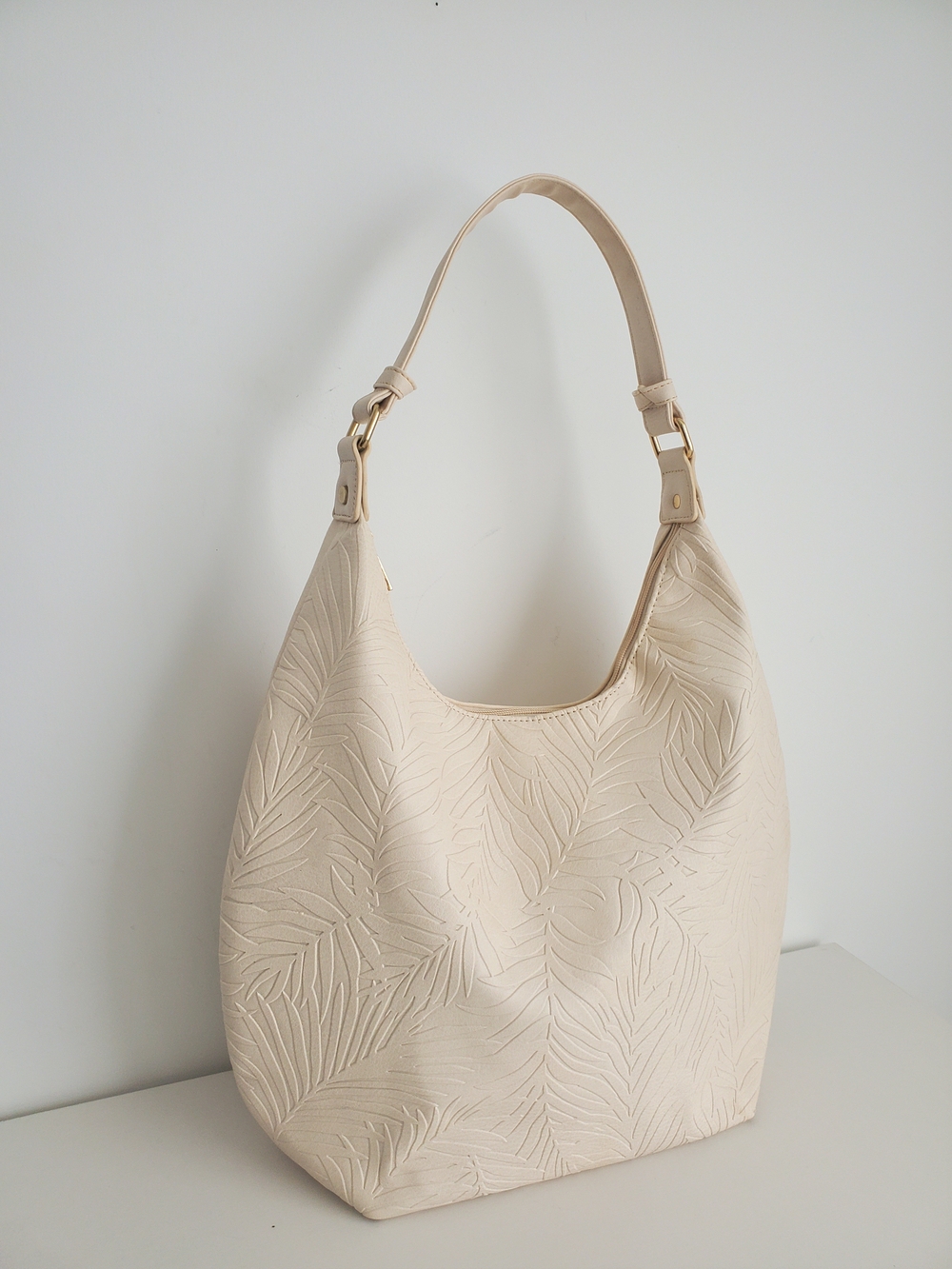 Embossed Cream Shoulder Hobo Bag